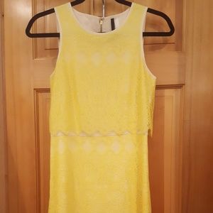 Sleeveless Crew-Neck Lace-Overlay Yellow Dress